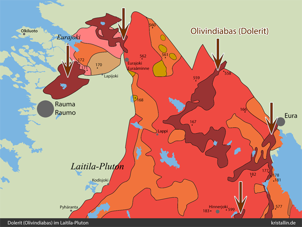 Geologische Karte mit Olivindiabas im Latilagebiet